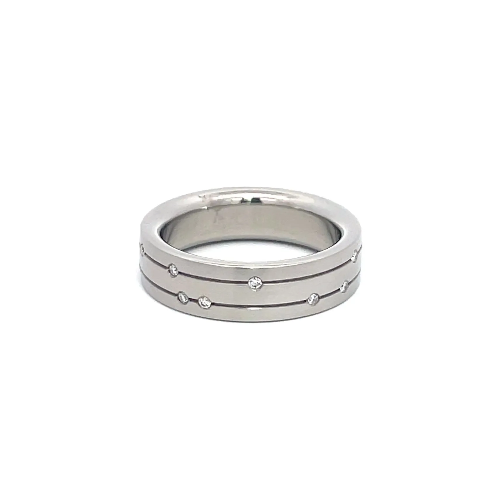 6mm Stainless Steel Incised Line Diamond Scatter Ring - Size N 1/2