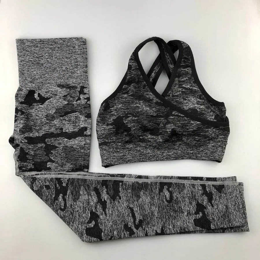 Camo Seamless Yoga Set Women Fitness Clothing Booty Yoga Leggings High Impact Sport Bra 2 Pcs Sports Suits Women Gym Tracksuit