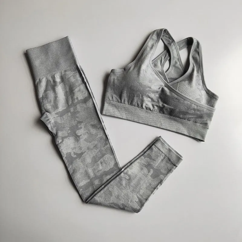 Camo Seamless Yoga Set Women Fitness Clothing Booty Yoga Leggings High Impact Sport Bra 2 Pcs Sports Suits Women Gym Tracksuit