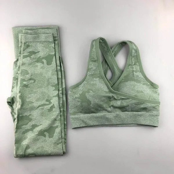 Camo Seamless Yoga Set Women Fitness Clothing Booty Yoga Leggings High Impact Sport Bra 2 Pcs Sports Suits Women Gym Tracksuit