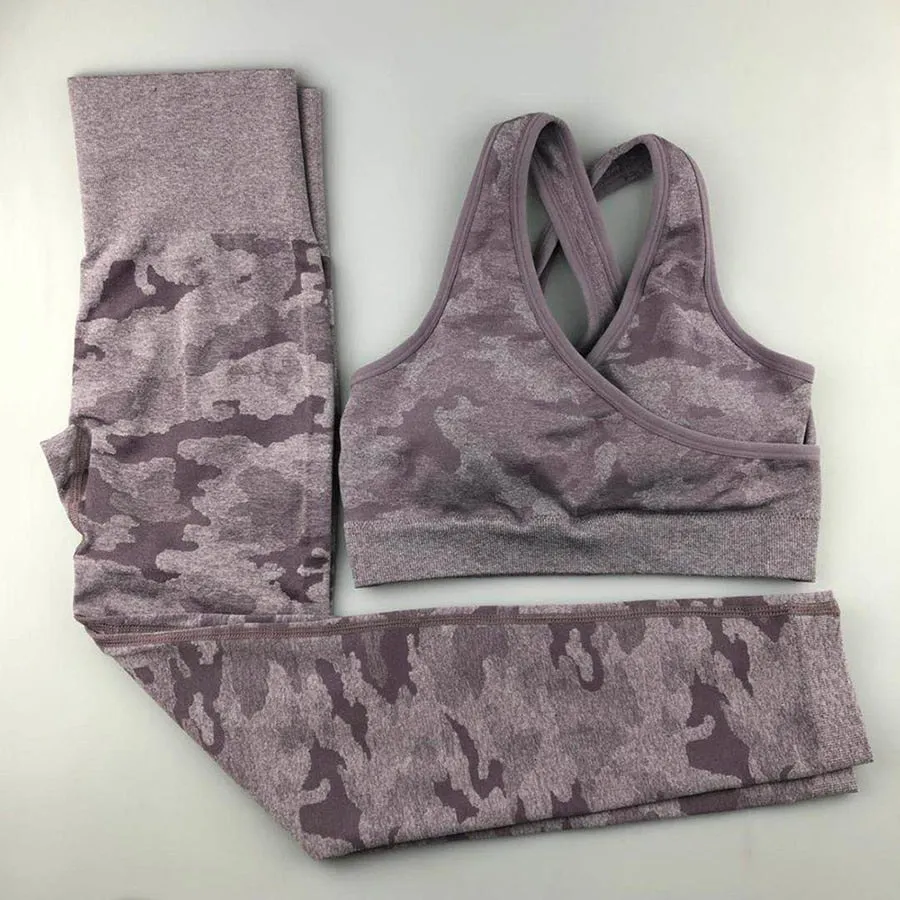 Camo Seamless Yoga Set Women Fitness Clothing Booty Yoga Leggings High Impact Sport Bra 2 Pcs Sports Suits Women Gym Tracksuit