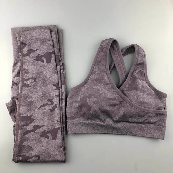 Camo Seamless Yoga Set Women Fitness Clothing Booty Yoga Leggings High Impact Sport Bra 2 Pcs Sports Suits Women Gym Tracksuit