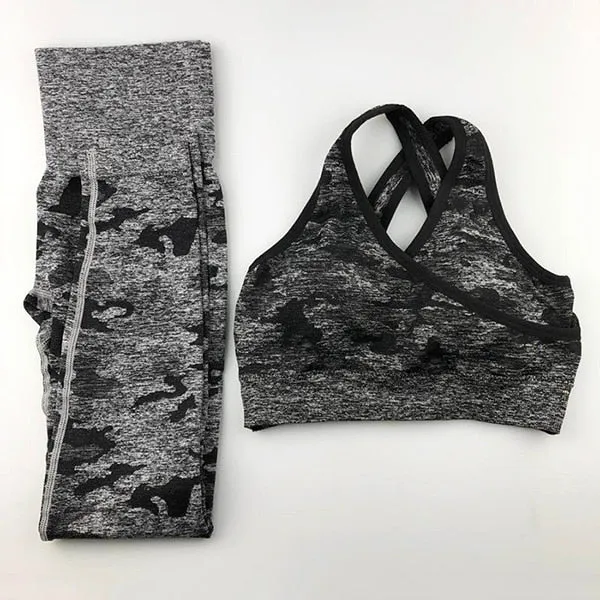 Camo Seamless Yoga Set Women Fitness Clothing Booty Yoga Leggings High Impact Sport Bra 2 Pcs Sports Suits Women Gym Tracksuit