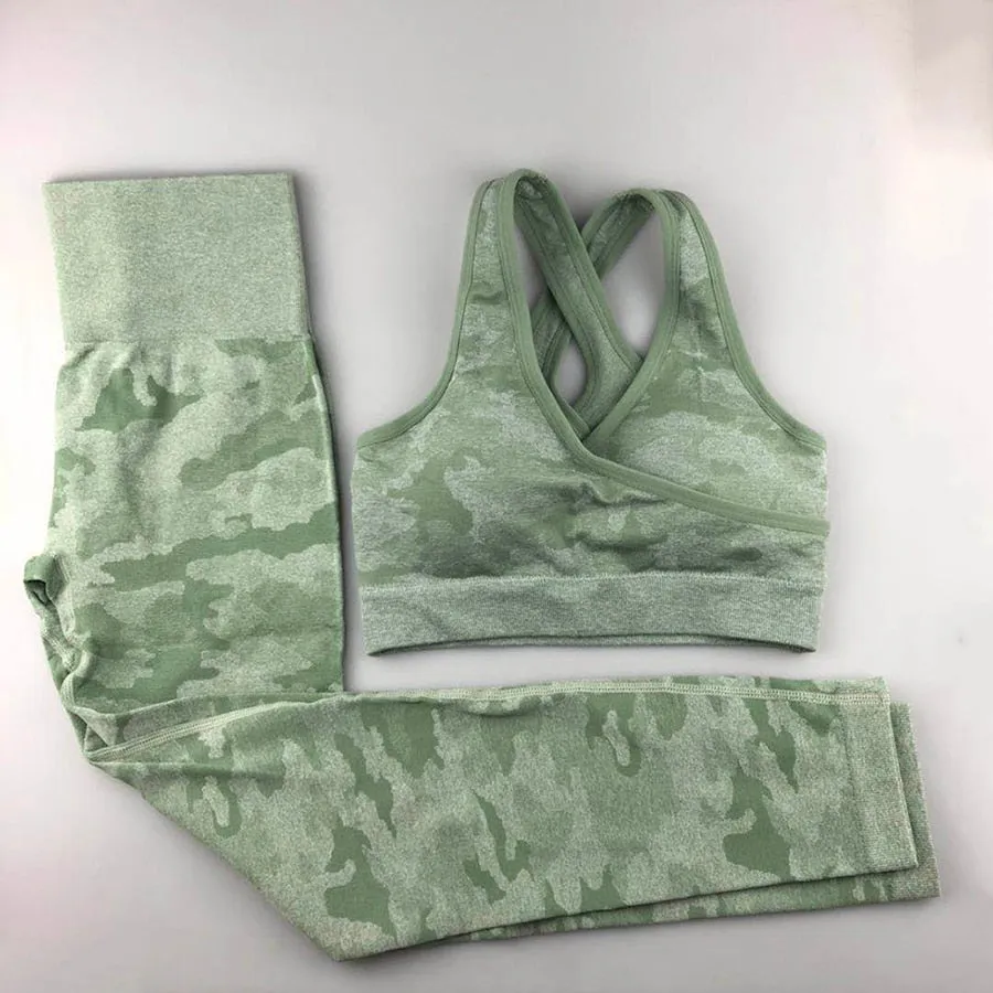 Camo Seamless Yoga Set Women Fitness Clothing Booty Yoga Leggings High Impact Sport Bra 2 Pcs Sports Suits Women Gym Tracksuit