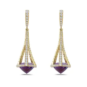 Charles Krypell Pastel Collection Chandelier Earrings with Amethyst and Diamonds in 18K Yellow Gold