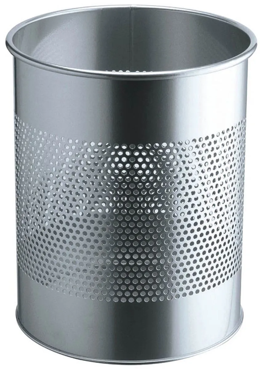 Durable Round Metal Perforated Waste Bin | Scratch Resistant Steel | 15L Silver