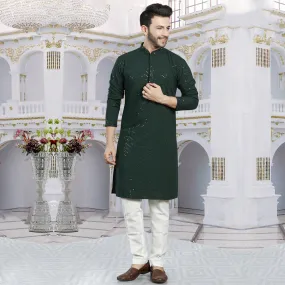 Forest Dark Green Sparkle Kurta for Men