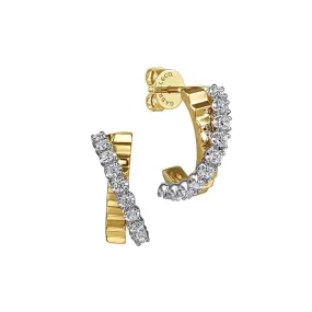 Gabriel & Co. Diamond J Hoop Stud Earrings in 14K Yellow and White Gold