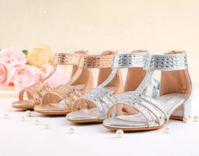 “Gems” Girls Sandals, Low Heels, Ankle Strap, Open Toe 