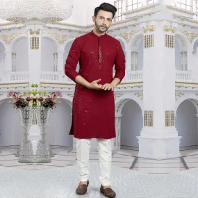 Gleaming Maroon Sparkle Kurta for Men