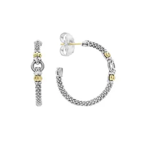 LAGOS 28MM Caviar Link Station Hoop Earrings in Sterling Silver and 18K Yellow Gold