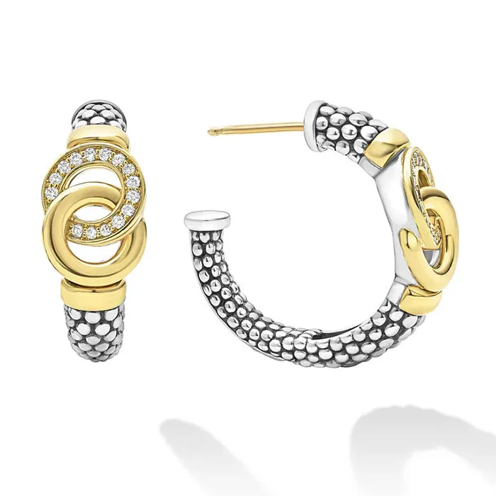 LAGOS Signature Caviar Two-Tone Interlocking Diamond Hoop Earrings in Sterling Silver and 18K Yellow Gold