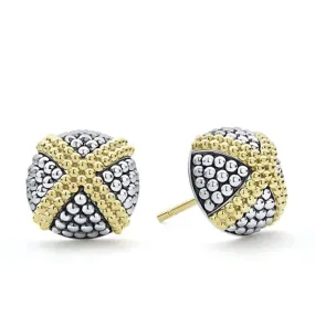 LAGOS Two-Tone X Caviar Stud Earrings in Sterling Silver and 18K Yellow Gold