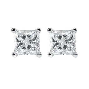 Mountz Collection 1/3CTW Princess Diamond Stud Earrings in 14K White Gold