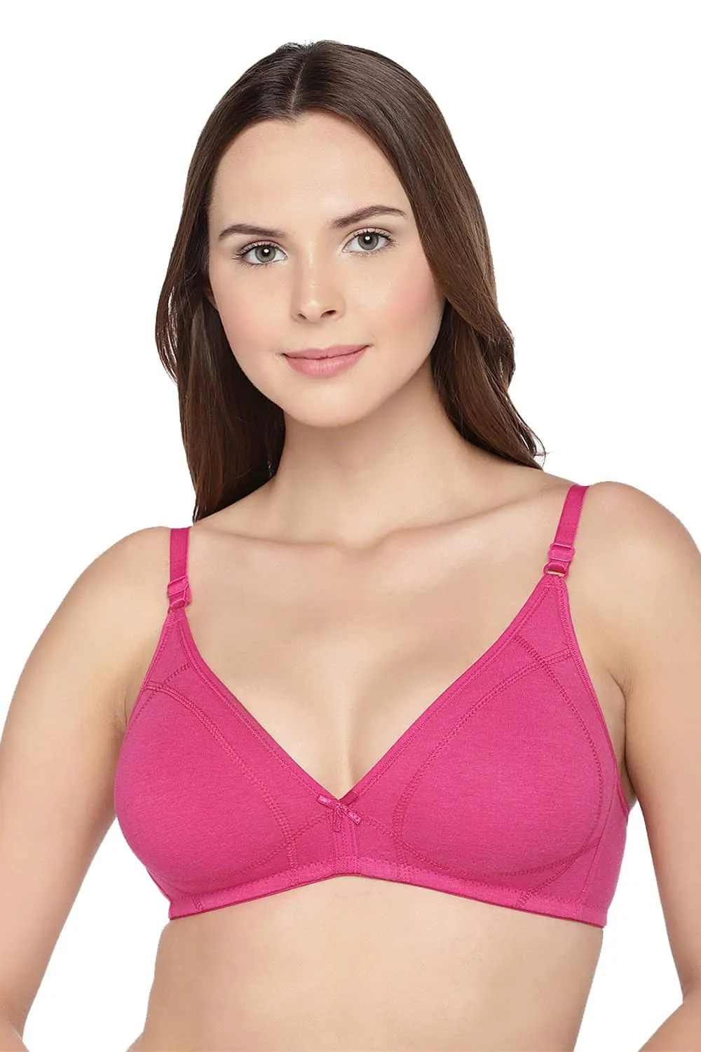 Organic Cotton Antimicrobial Seamless Triangular Bra with Supportive Stitch-ISB099-Fuschia-