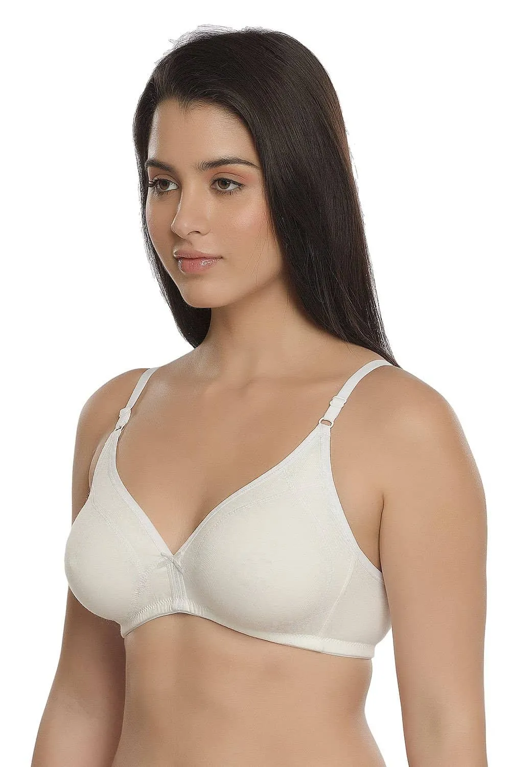 Organic Cotton Antimicrobial Seamless Triangular Bra with Supportive Stitch-ISB099-Milky White-