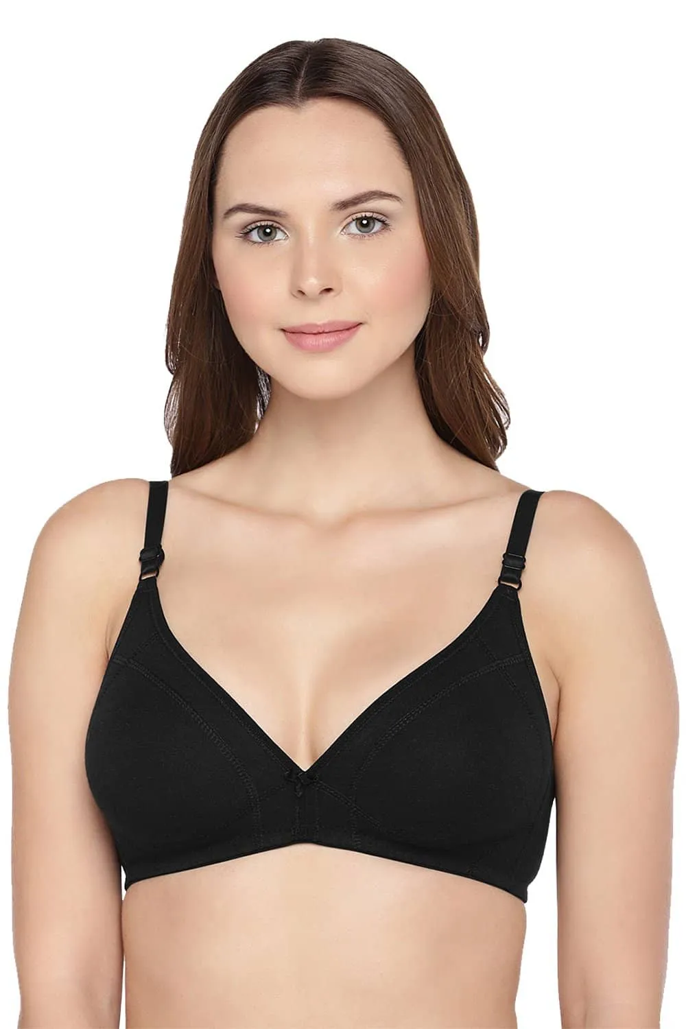 Organic Cotton Antimicrobial Seamless Triangular Bra with Supportive Stitch (Pack of 2)-ISB099-Black_Skin-