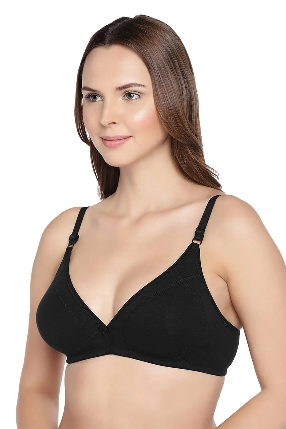 Organic Cotton Antimicrobial Seamless Triangular Bra with Supportive Stitch (Pack of 2)-ISB099-Black_Skin-