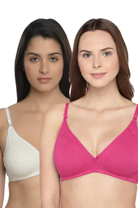 Organic Cotton Antimicrobial Seamless Triangular Bra with Supportive Stitch (Pack of 2)-ISB099-Fuschia_M.White-