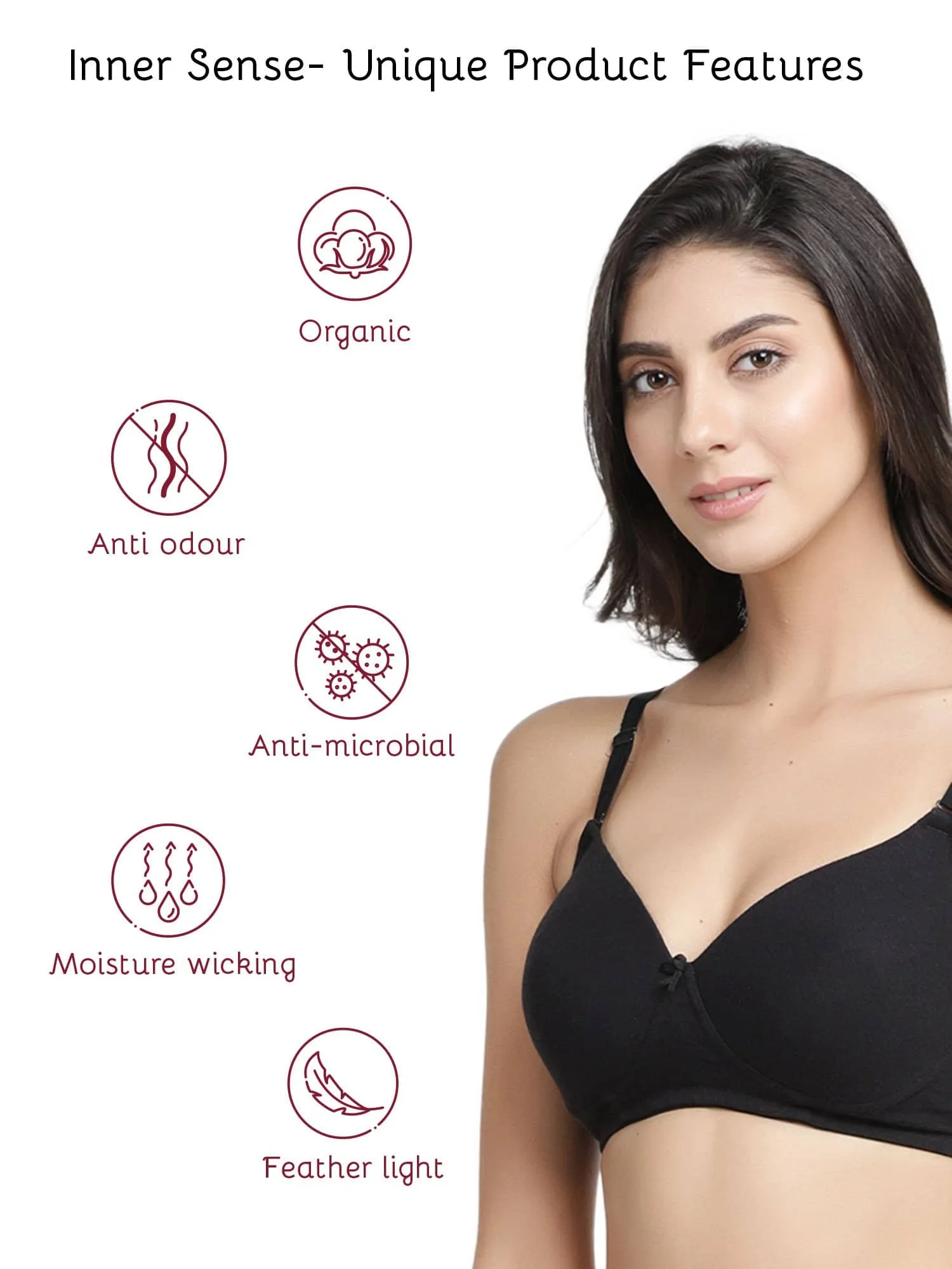 Organic Cotton Antimicrobial Wire-Free Padded Bra-ISB068-Black-