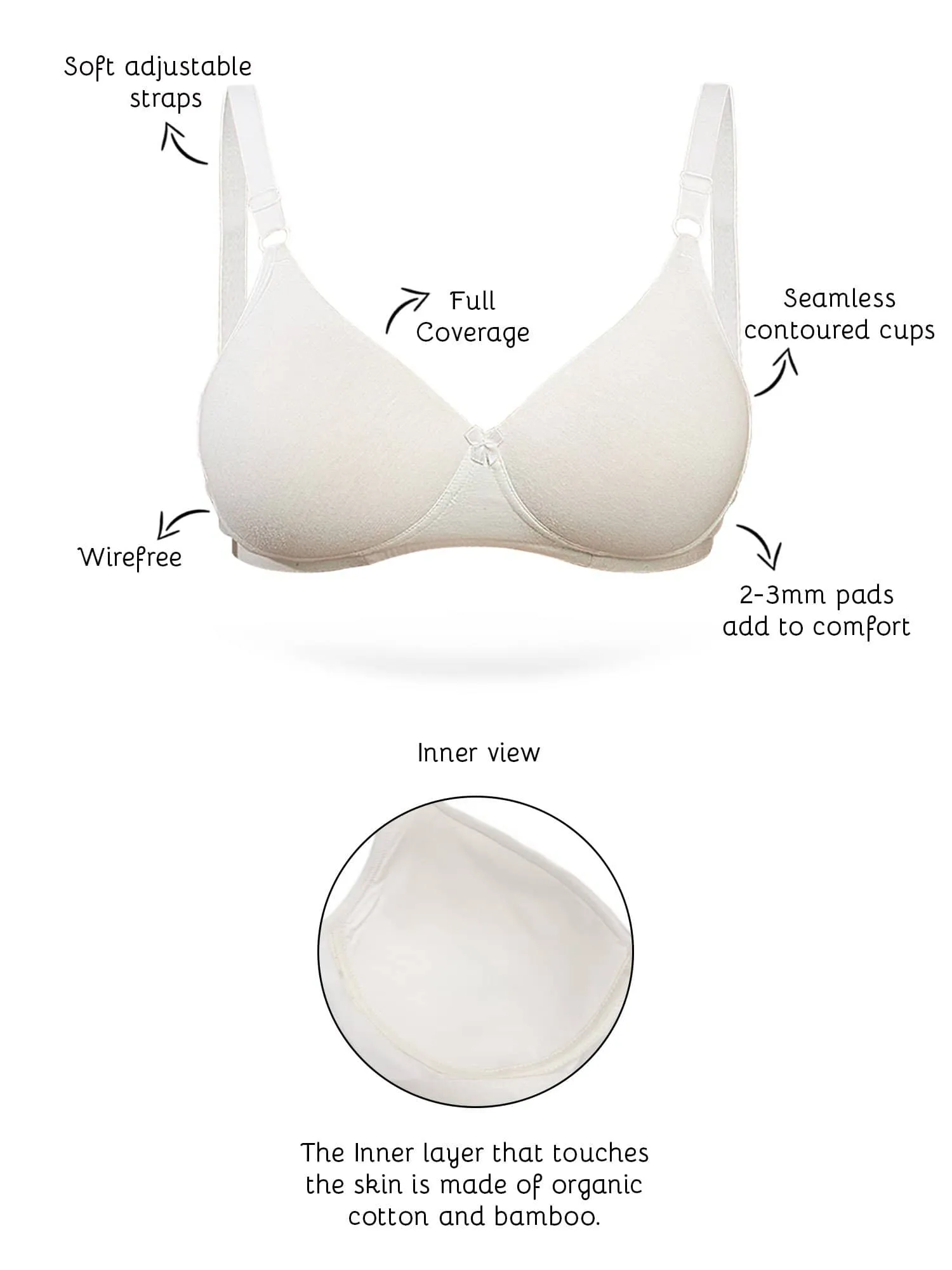 Organic Cotton  Antimicrobial Wire-free Padded Bra (Pack of 3)-ISB068-Mauve_Mauve_M.White-