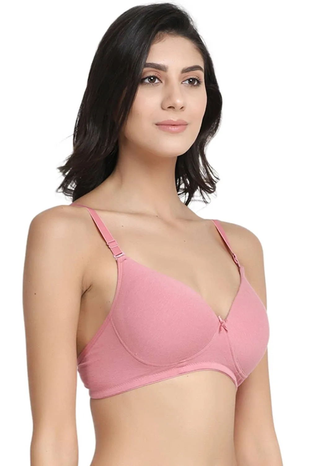 Organic Cotton  Antimicrobial Wire-free Padded Bra (Pack of 3)-ISB068-Mauve_Mauve_M.White-