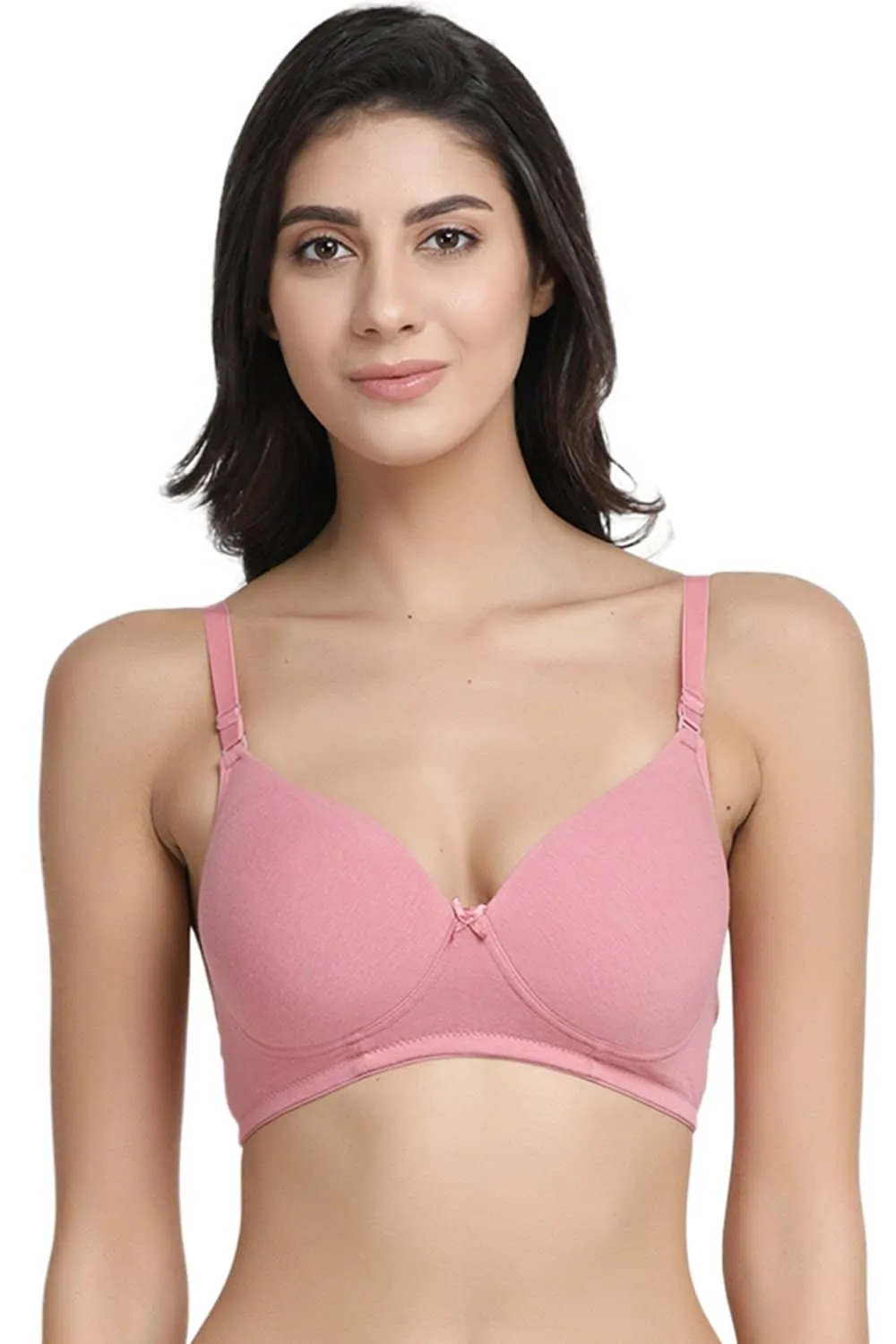 Organic Cotton  Antimicrobial Wire-free Padded Bra (Pack of 3)-ISB068-Mauve_Mauve_M.White-