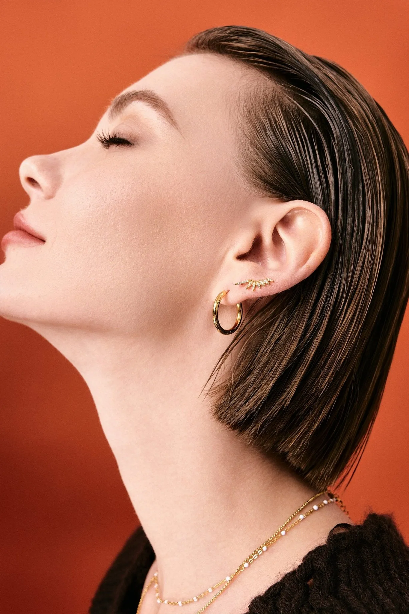 Pave Feathered Ear Climbers