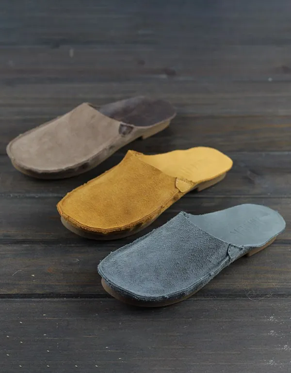 Summer Leather Close Toe Flat Slippers