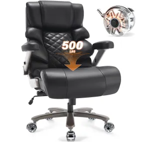 VUZI 500lbs Big and Tall Office Chair-Large Computer Chair with Adjustable Lumbar Support 3D Flip Arms Plus Size Wheels, High Back Executive Desk Chair, Heavy Duty Metal Base, Thick Padded Wide Seat